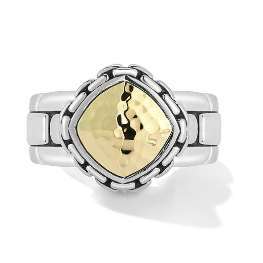 JAI Sterling Silver & 14K Gold Hammered with Box C | Silver Rings