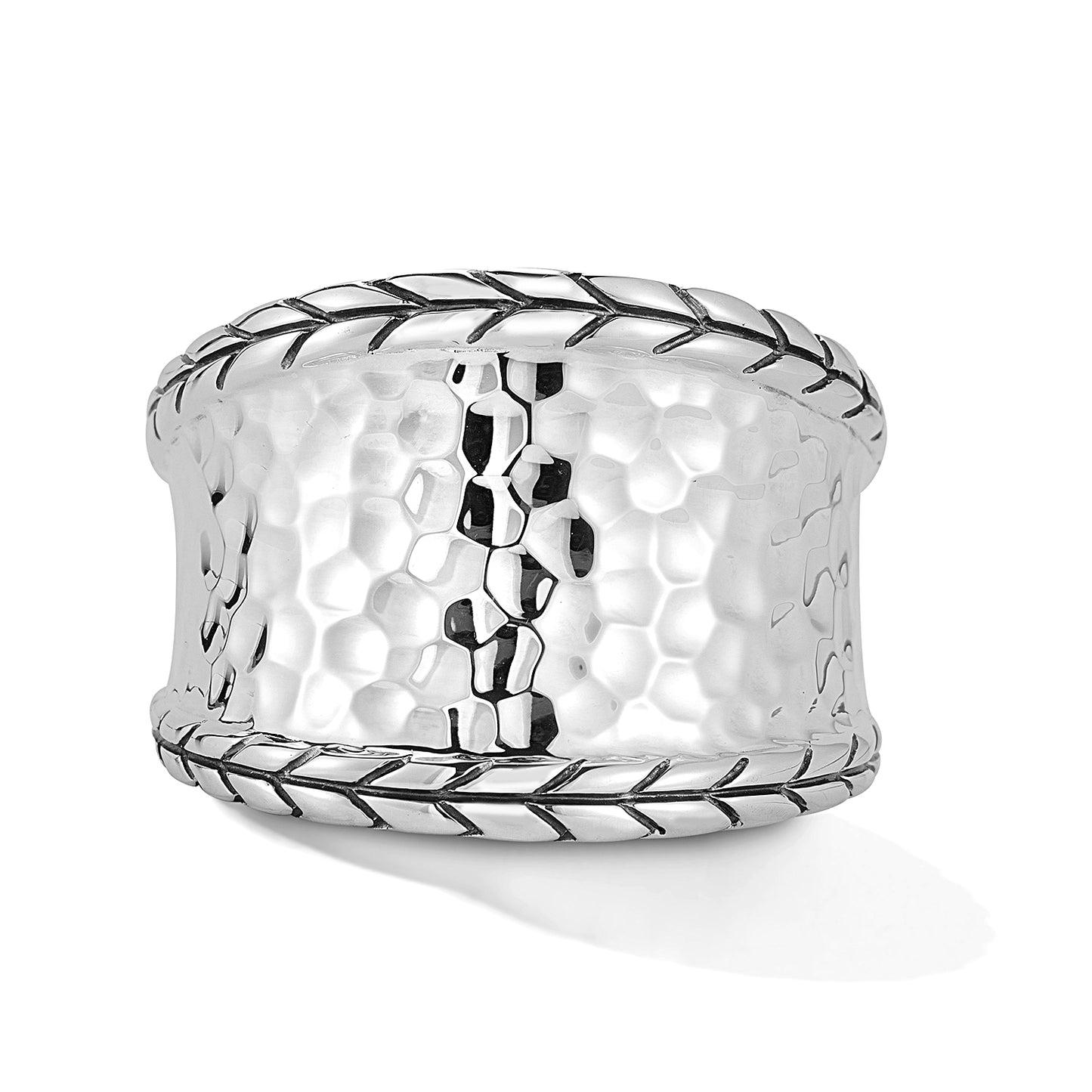 JAI Sterling Silver Hammered Saddle Ring with Bask | Silver Rings