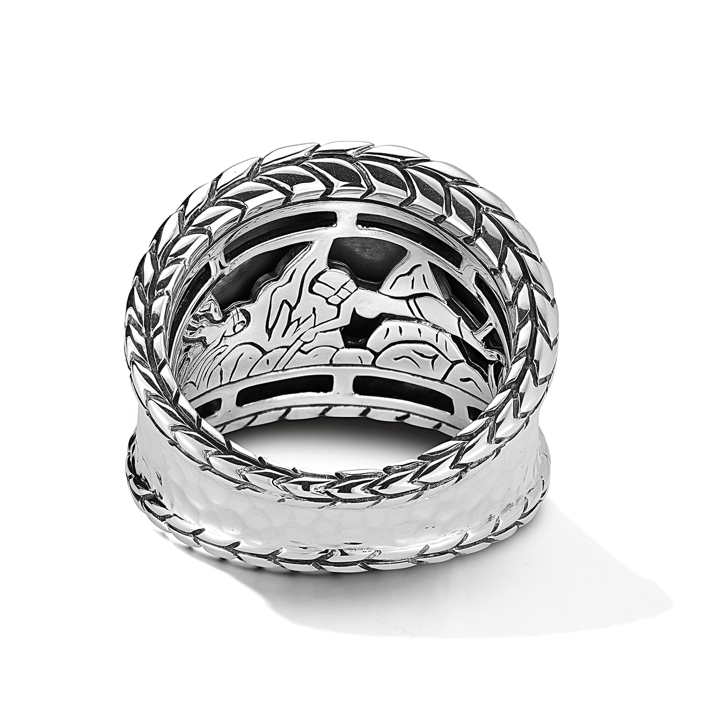 JAI Sterling Silver Hammered Saddle Ring with Bask | Silver Rings
