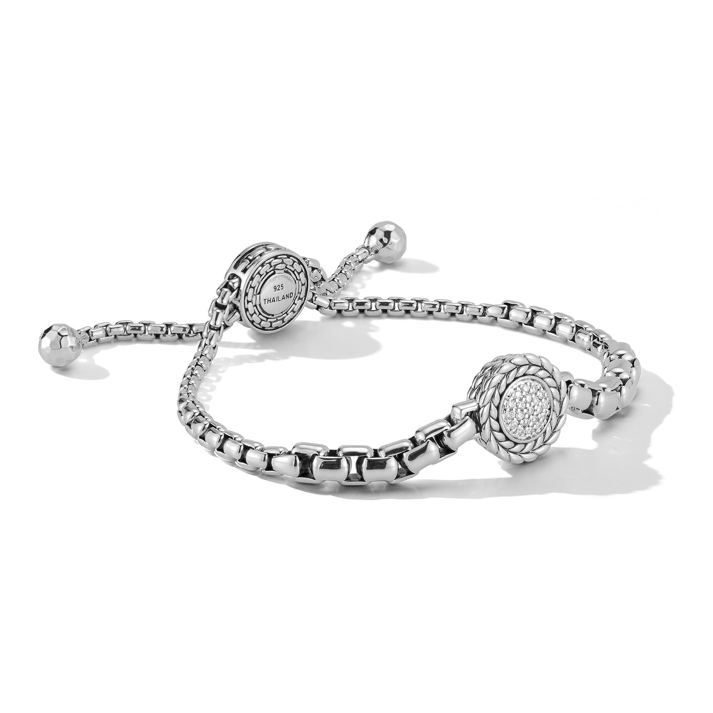 JAI Sterling Silver Diamond Adjustable Box Chain S | Silver Bracelets