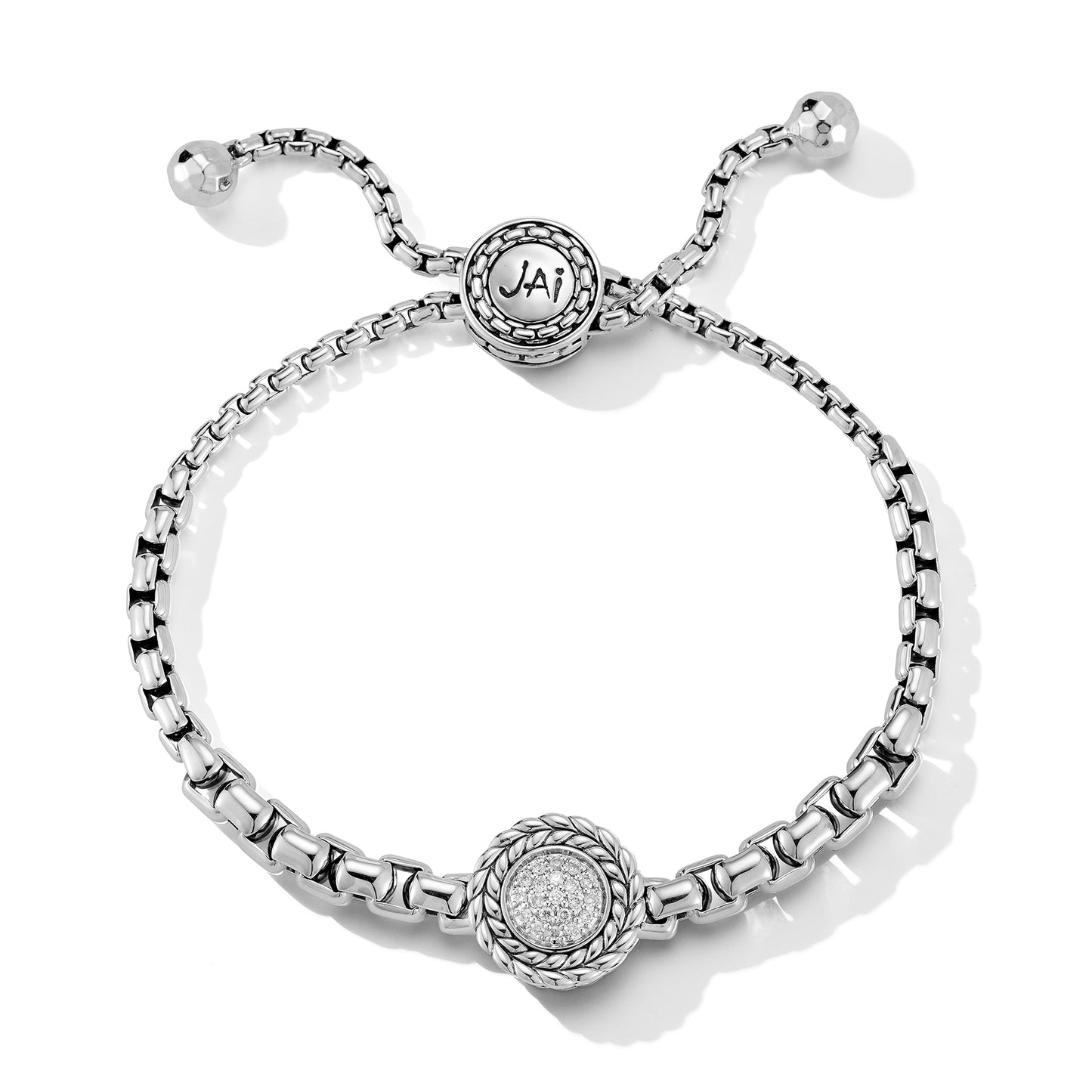 JAI Sterling Silver Diamond Adjustable Box Chain S | Silver Bracelets