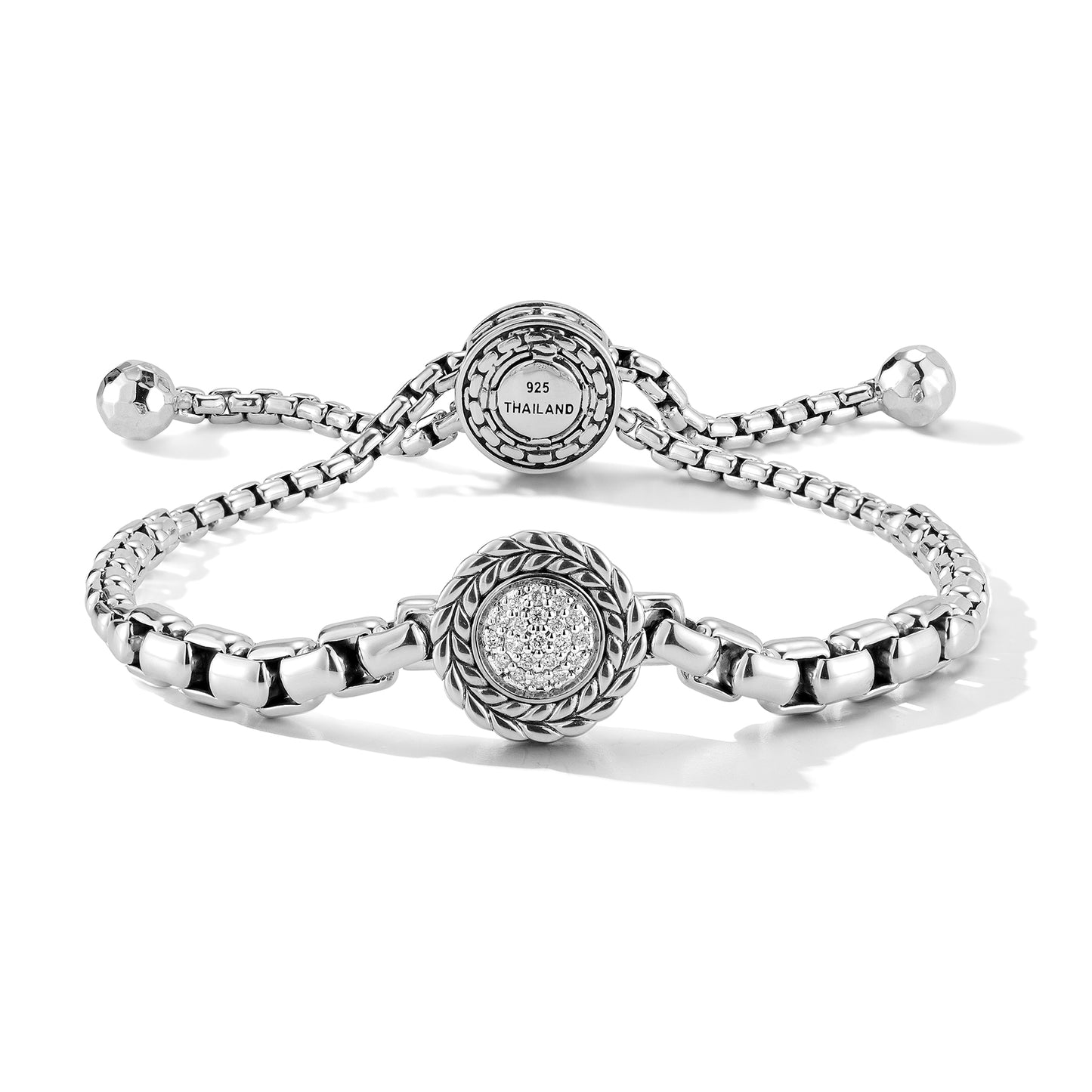 JAI Sterling Silver Diamond Adjustable Box Chain S | Silver Bracelets