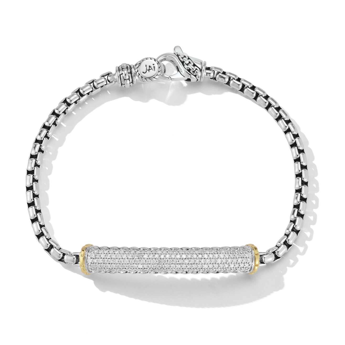 JAI Sterling Silver & 14K Gold Pave Diamond 3.7mm  | Silver Bracelets