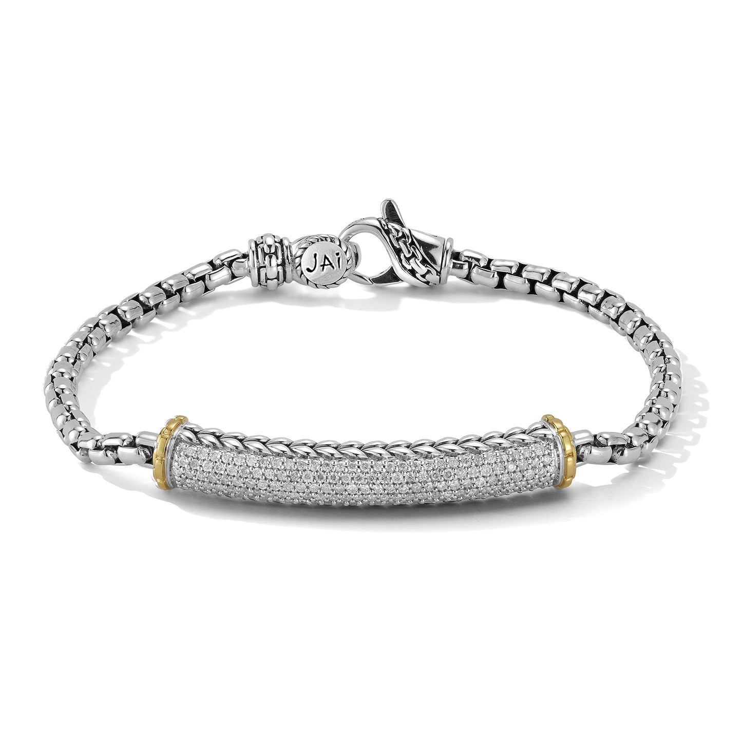 JAI Sterling Silver & 14K Gold Pave Diamond 3.7mm  | Silver Bracelets