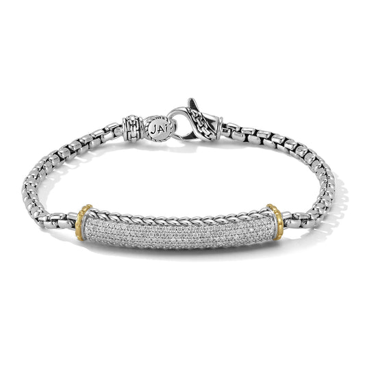 JAI Sterling Silver & 14K Gold Pave Diamond 3.7mm  | Silver Bracelets