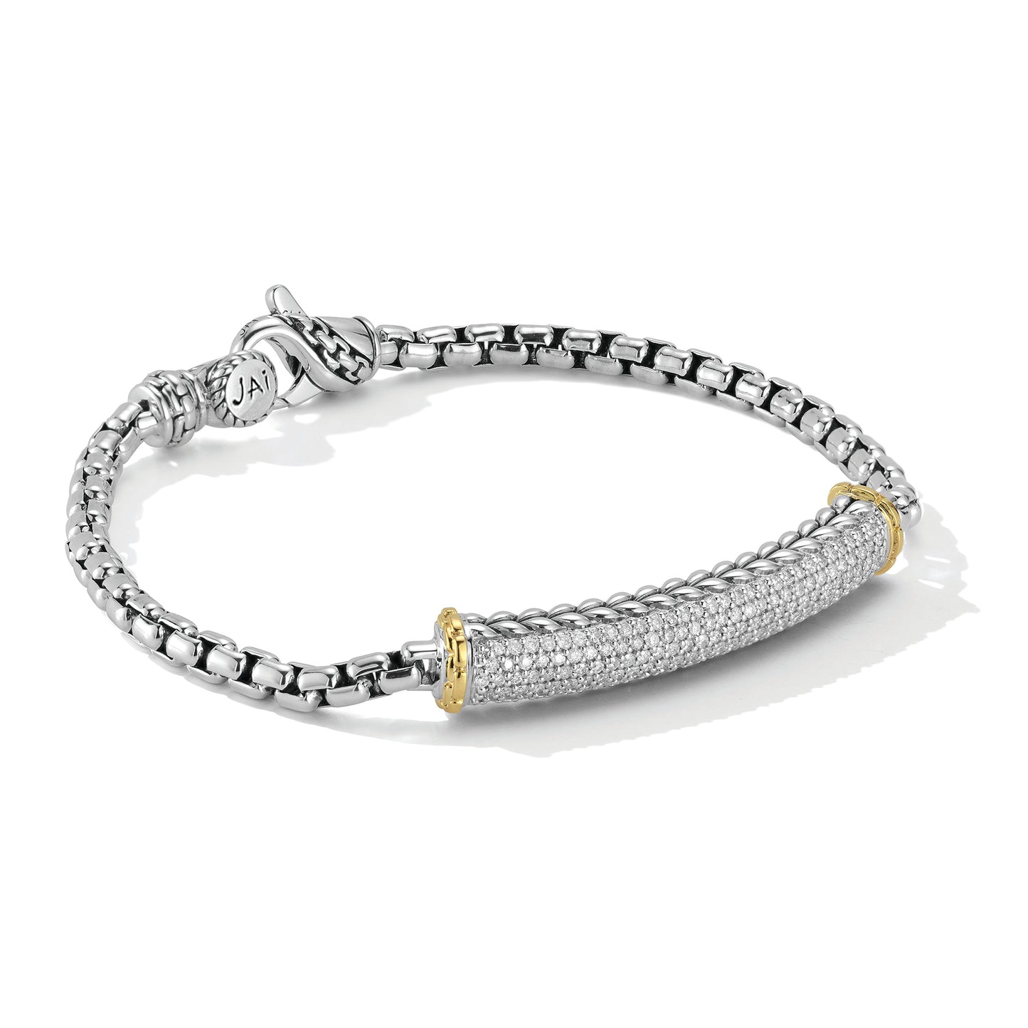 JAI Sterling Silver & 14K Gold Pave Diamond 3.7mm  | Silver Bracelets