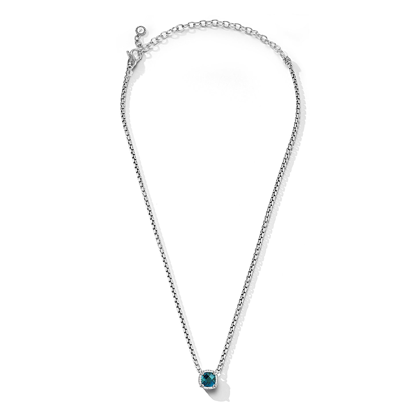 JAI Sterling Silver Gemstone & Diamond 3.7mm Box C | Silver Necklaces