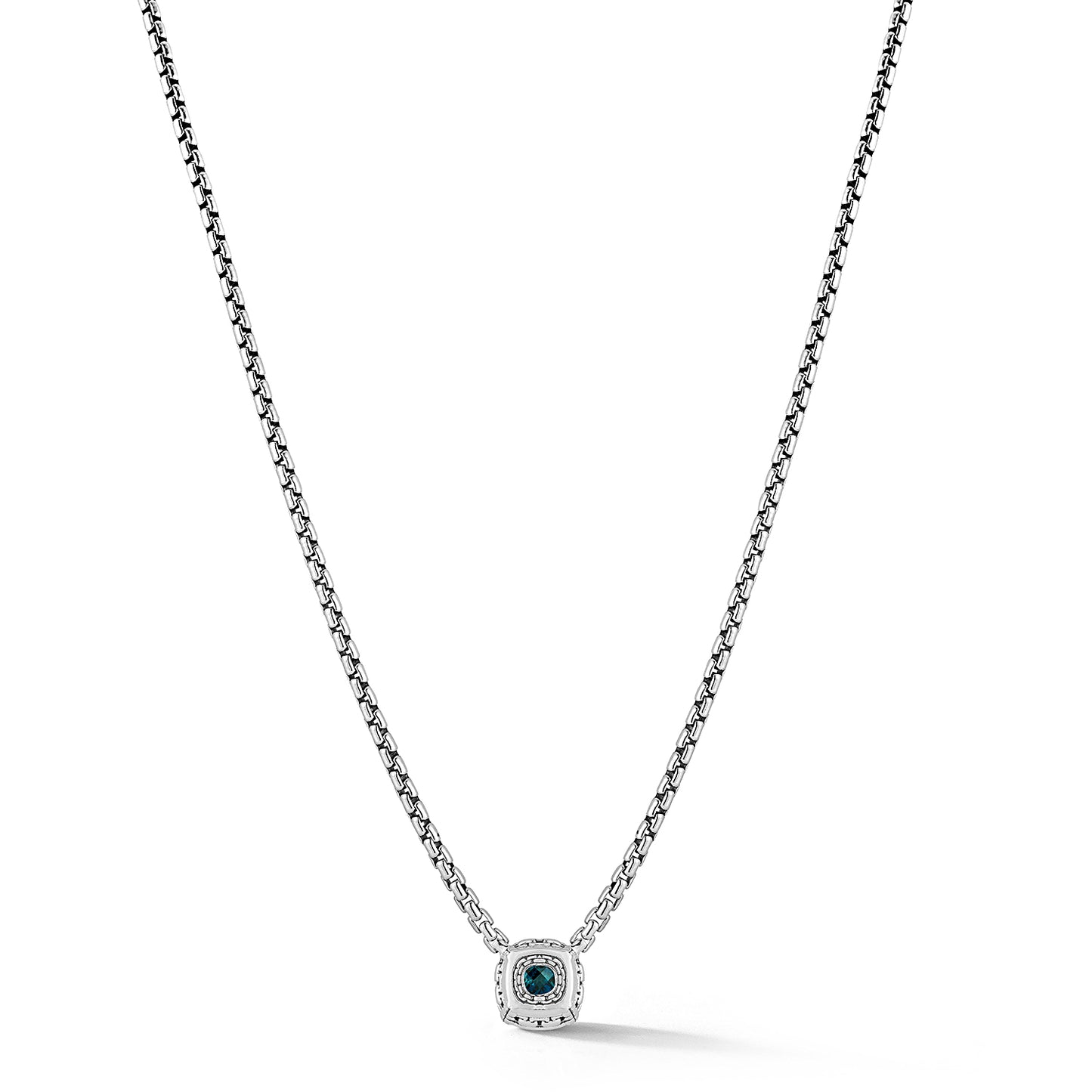 JAI Sterling Silver Gemstone & Diamond 3.7mm Box C | Silver Necklaces