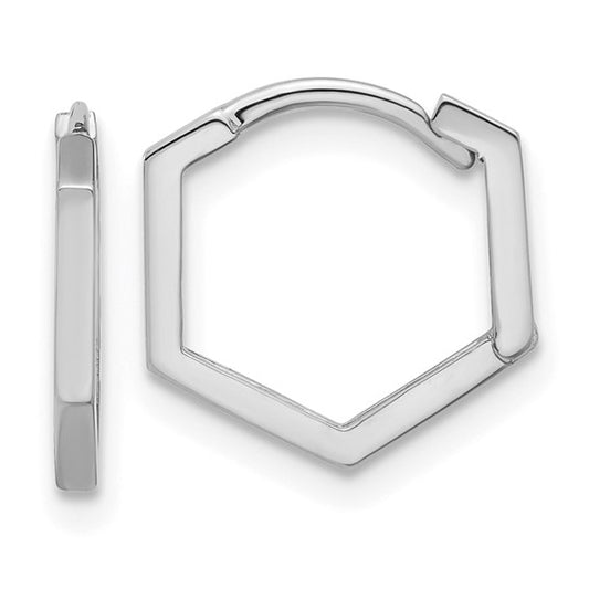 Elegant 14K White Gold Polished Geometric Hoop Earrings