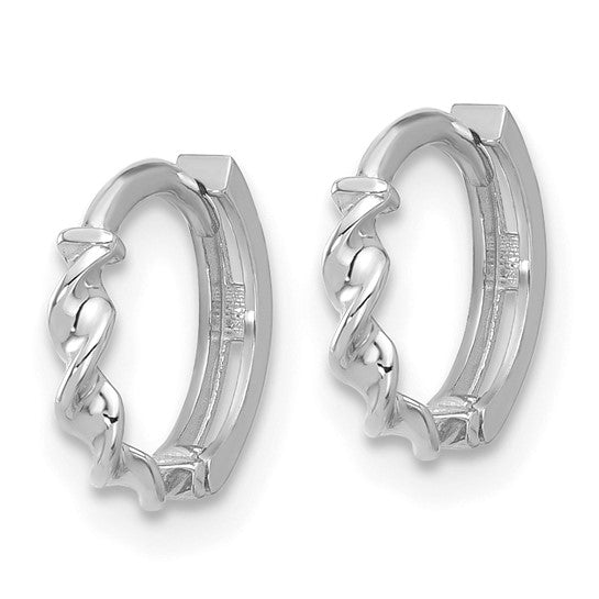 Elegant 14K White Gold Polished Twisted Huggie Hoop Earrings