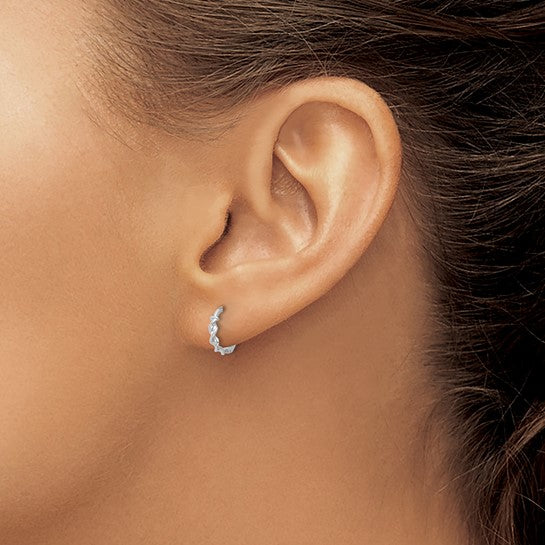 Elegant 14K White Gold Polished Twisted Huggie Hoop Earrings