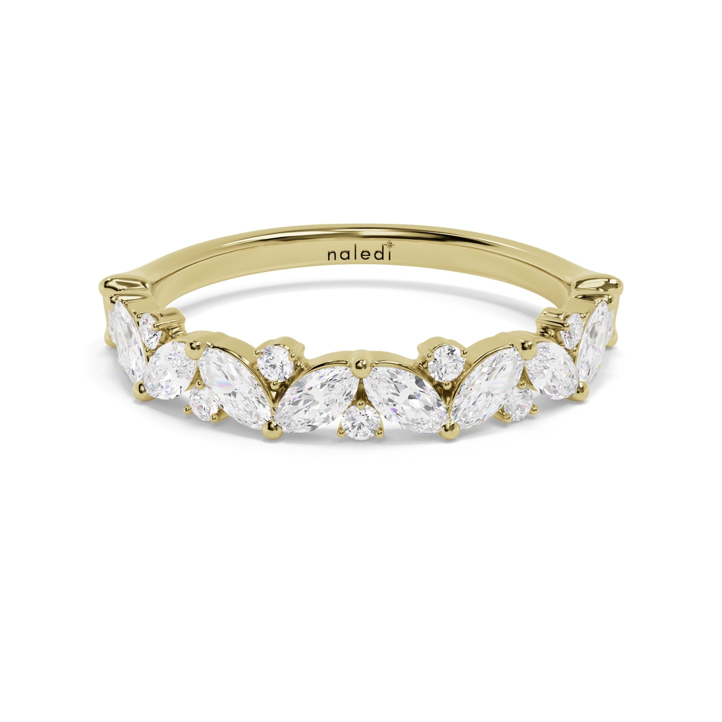 14K Yellow Gold Wedding Band – Alternating Marquise & Round Diamonds