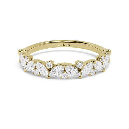 14K Yellow Gold Wedding Band – Alternating Marquise & Round Diamonds