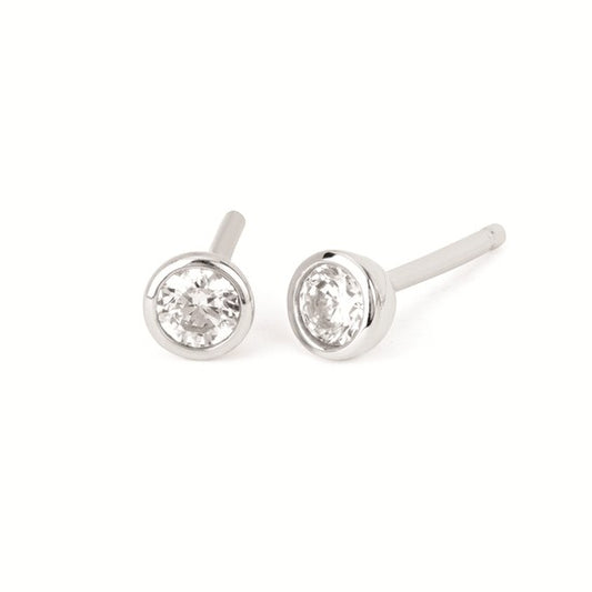 SS 3.5mm Created White Sapphire Bezel Birthstone Stud Earrings