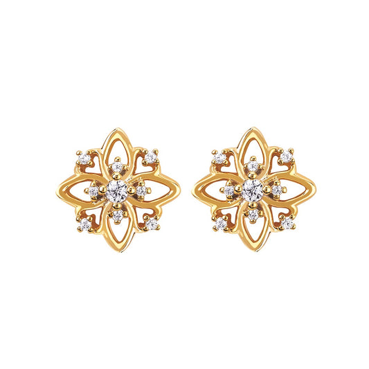 14K Yellow Gold .10CTW Diamond Floral Stud Earrings  Parker Jewelers Carlisle PA