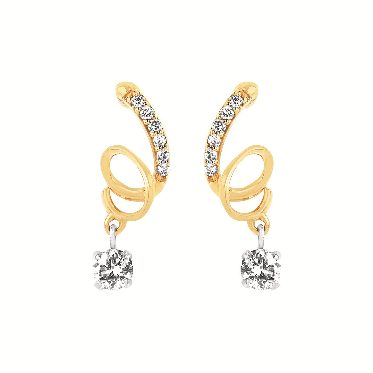 14K Two-Tone .25CTW Natural Diamond Ribbon Dangle Earrings