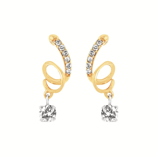 14K Two-Tone .25CTW Natural Diamond Ribbon Dangle Earrings
