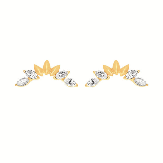 14K Yellow Gold .32CTW Natural Diamond Curved Stud Earrings