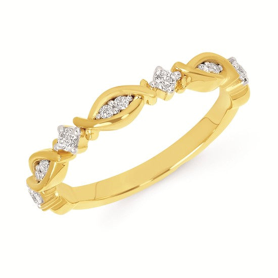 14K Yellow Gold .17CTW Diamond Wedding Band with 10 RBC Diamonds
