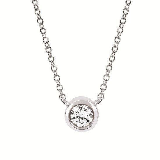 Created White Sapphire Bezel Birthstone Pendant with 18" Chain