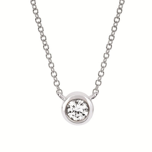 Created White Sapphire Bezel Birthstone Pendant with 18" Chain