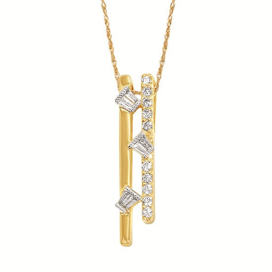 14K Yellow Gold Diamond Double Bar Pendant – .16CTW