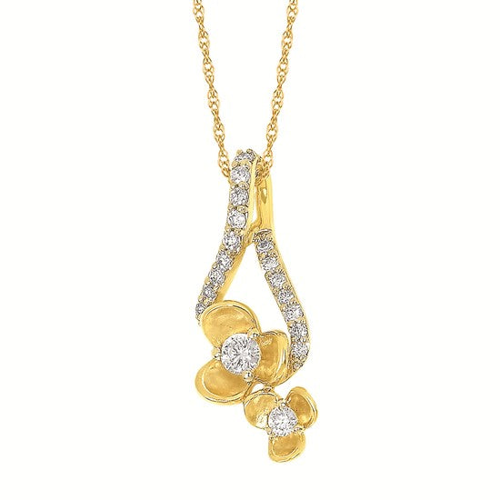 14K Yellow Gold Freeform Diamond Flower Pendant – .25CTW