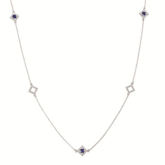 14K White Gold Sapphire & Diamond Station Necklace – .50CTW