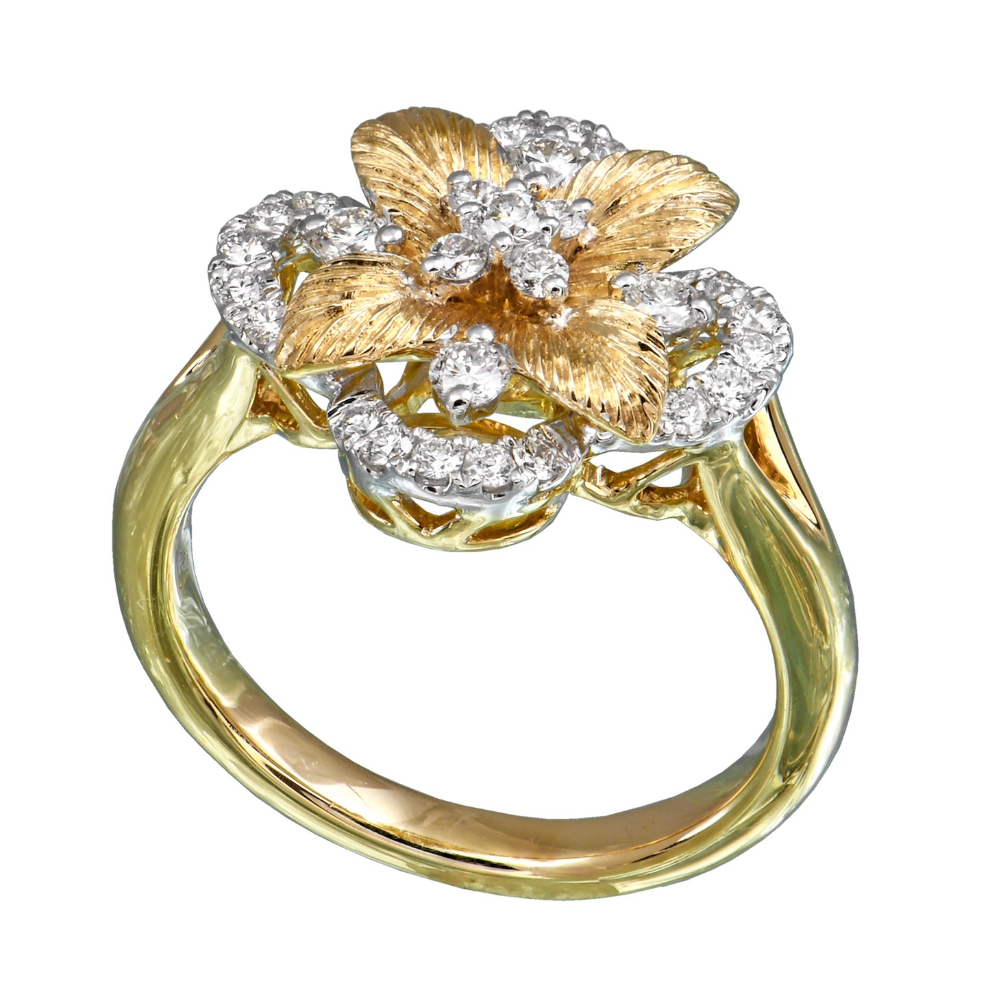 18K Two-Tone .43CTW Natural Diamond Floral Ring