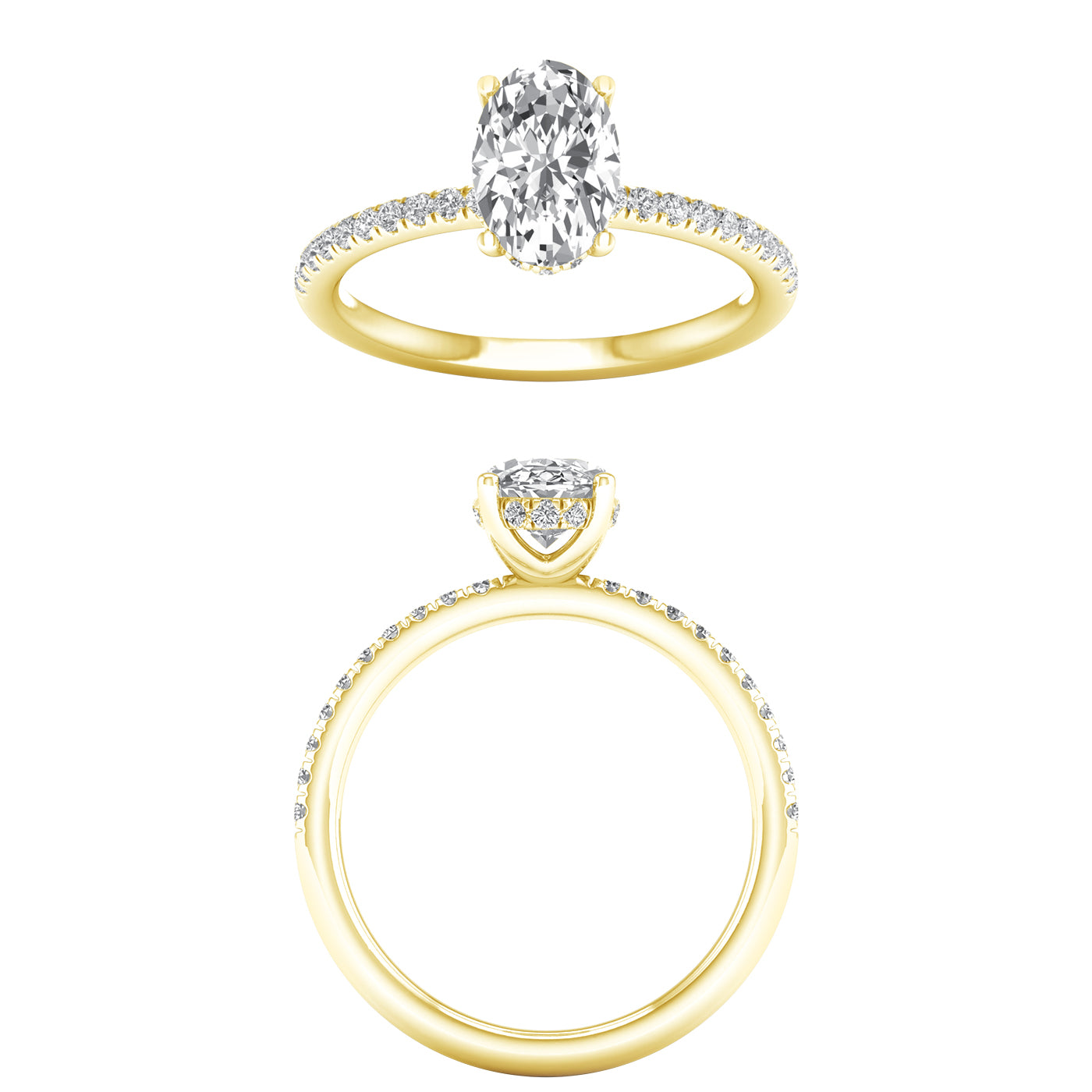 LGD 2.32CTW 14K Yellow Gold Engagement Ring with 2.08CT Oval Lab-Grown Diamond