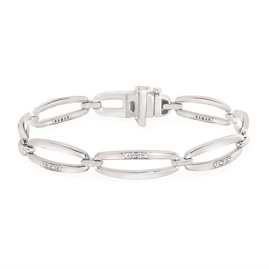 SS .25CTW Open Oval Link Bracelet – 40 Round Diamonds, 7.5"