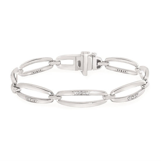 SS .25CTW Open Oval Link Bracelet – 40 Round Diamonds, 7.5"