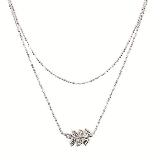SS .06CTW Diamond Double Tier Leaf Necklace
