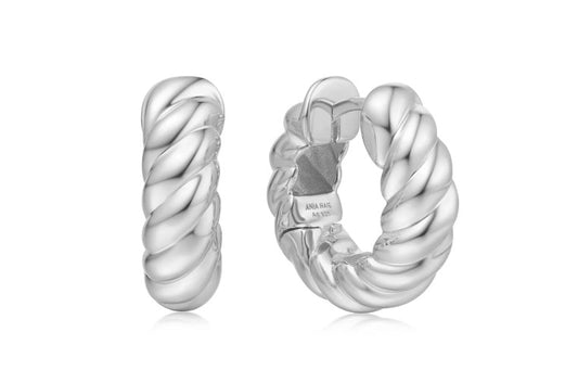 Silver Bold Texture Medium Huggie Hoop Earrings - Ania Haie