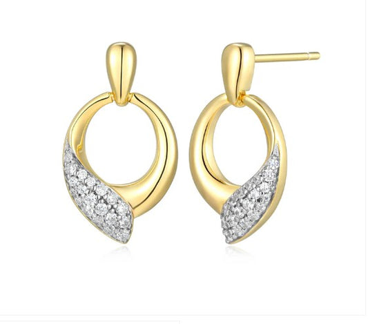 Sterling Silver ELLE "Amour" Rhodium and Yellow Gold-Plated White CZ Post Earrings