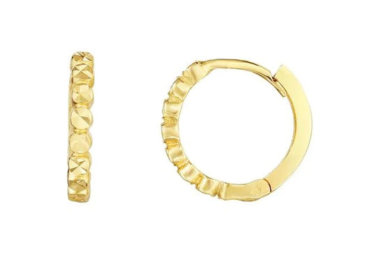 14K Yellow Gold 11mm Round Huggie Hoop Earrings with Snap-Back
