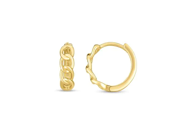 14K Yellow Gold Curb Huggie Earrings with Snap Clasp