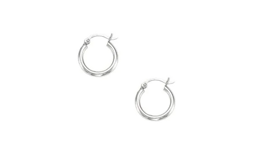 14K White Gold Tube Hoop Earrings 2x15MM