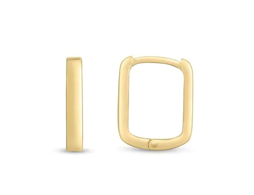 14K Yellow Gold Small Square Huggie Hoop Earrings 12x10x2MM