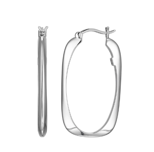 ELLE “Allure” 35mm Rectangular Hoop Earrings – Rhodium-Plated Sterling Silver