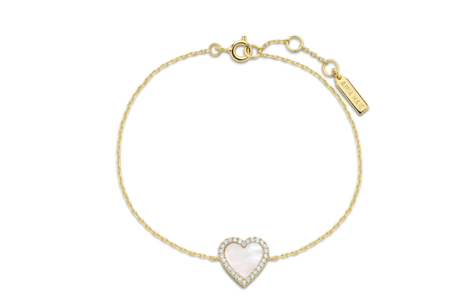 Gold Mother of Pearl Halo Heart Bracelet