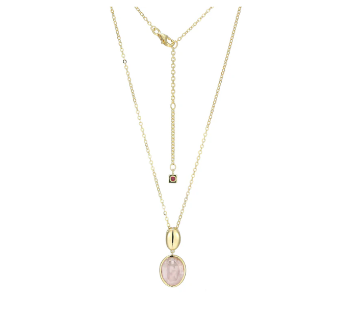 ELLE Riviere Rose Quartz Pendant Necklace in 14K Yellow Gold-Plated Sterling Silver