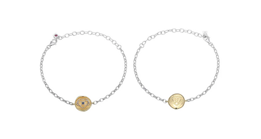 ELLE Bohemian Heart Reversible Bracelet with Lab-Created Sapphire on 6.5–8.5" Rolo Chain