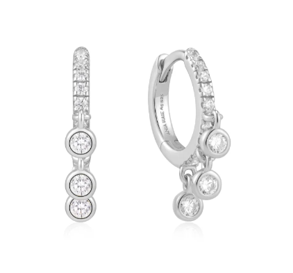 Ania Haie Silver Trio Drop Huggie Hoop Earrings