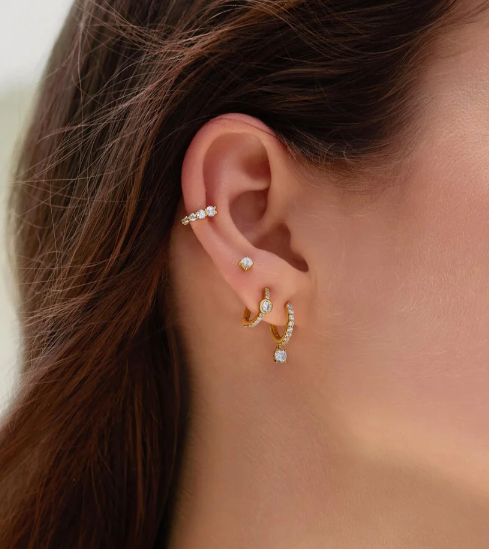 Ania Haie Gold Pavé Row & Bezel-Set Huggie Hoop Earrings