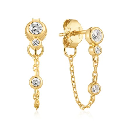 Ania Haie Gold Bezel Set Drop Chain Studs