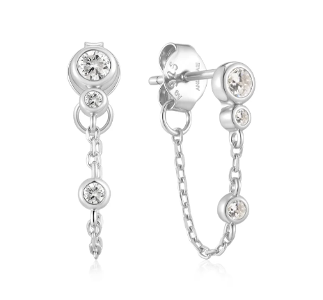 Ania Haie Silver Bezel Set Drop Chain Studs
