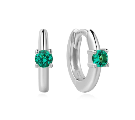 Ania Haie Silver Green Huggie Hoop Earrings