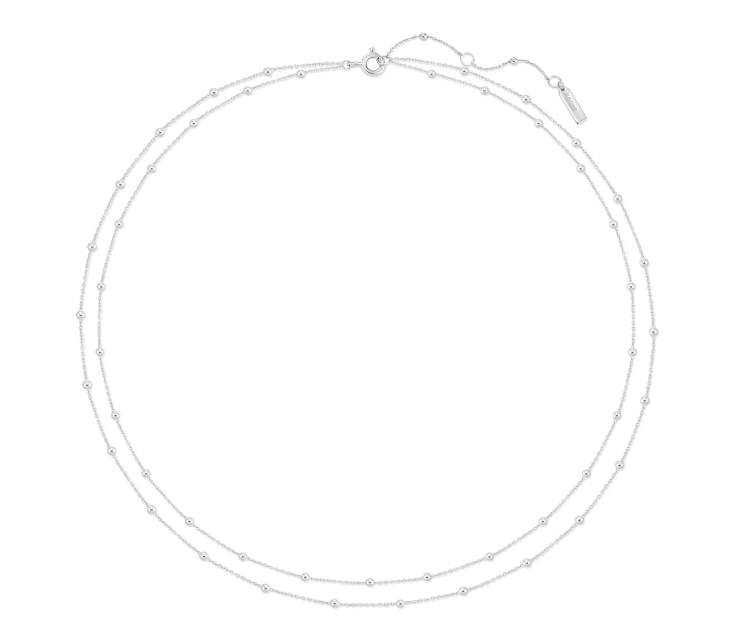 Ania Haie Silver Double Chain Bead Station Necklace