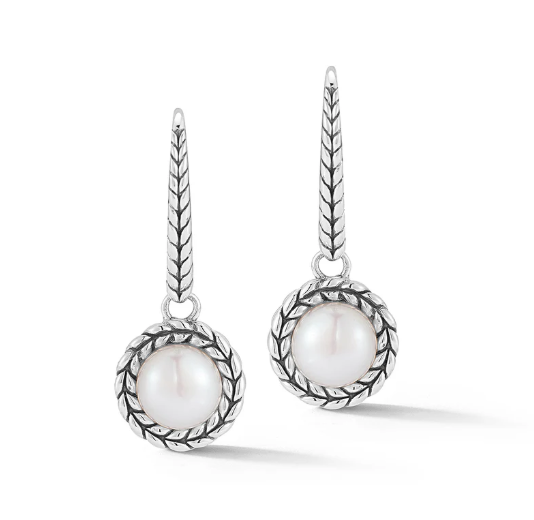 JAI Sterling Silver Basketweave & Freshwater Pearl Leverback Earrings